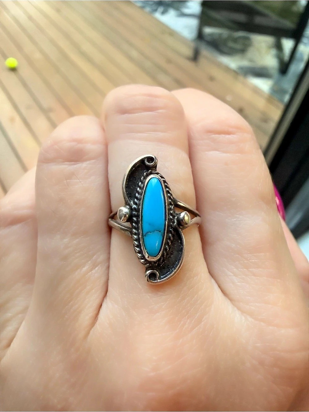 Vintage Navajo Style Sterling Silver Sleeping Beauty Turquoise Ring - Size 5.5 -